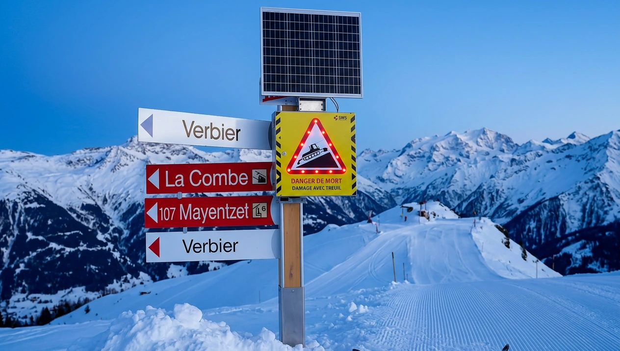 panneau de danger sws sur sentier de montagne